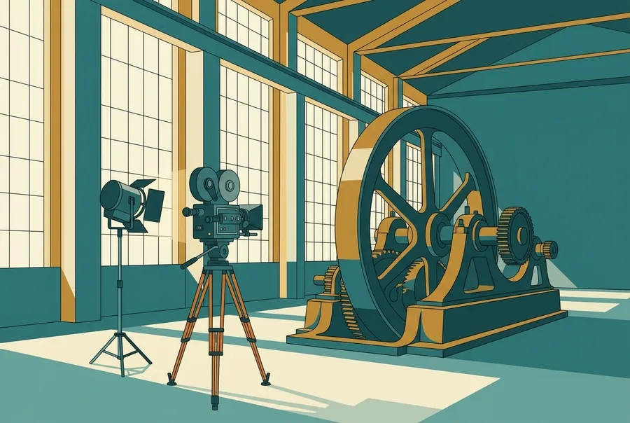 Una cinepresa e una luce puntate su una vecchia macchina